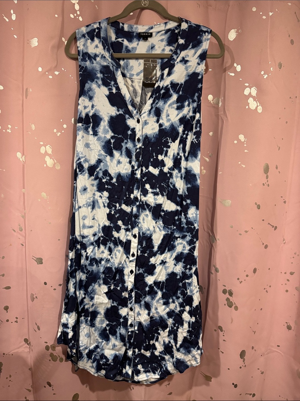 torrid Navy & White Tie-Dye Button-Down Sleeveless Dress